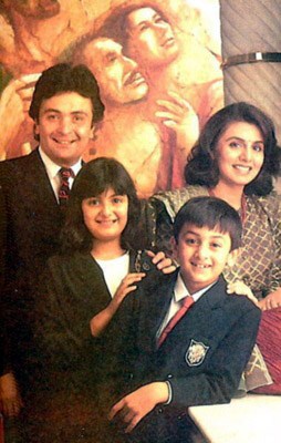 Neetu Singh and Rishi Kapoor with children